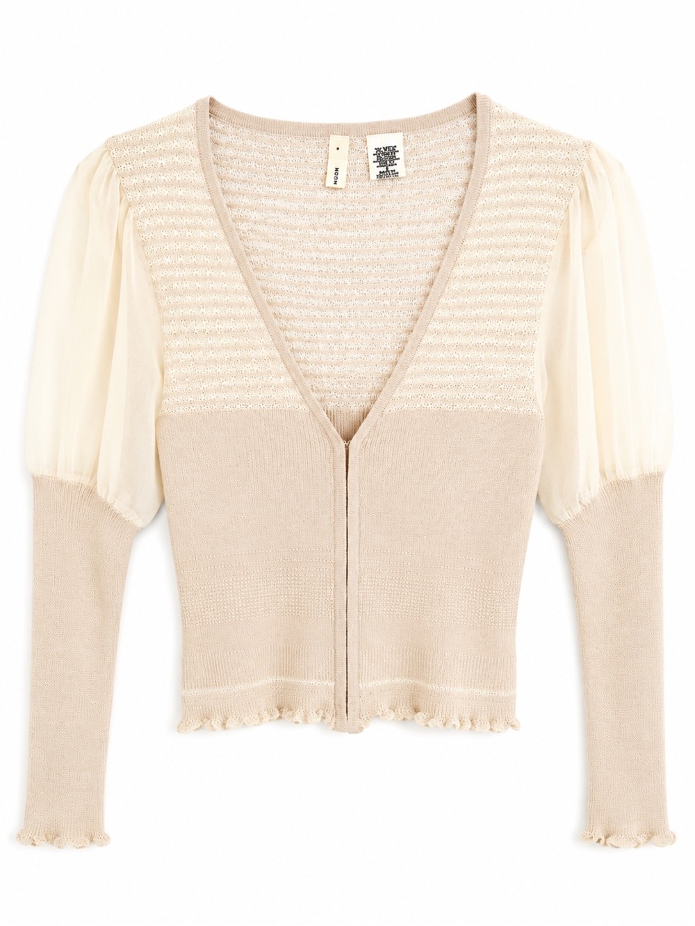 Moth Anthropologie Cream Sheer Sleeve Cardigan Balletcore Coquette Romantic Top